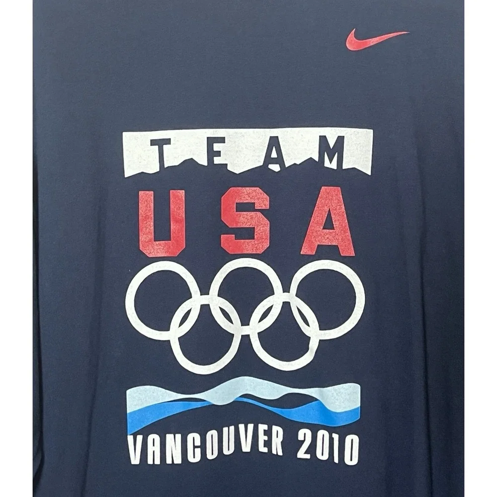 Nike Team USA T-Shirt‎ Men's XXL Navy Blue Loose Fit Olympics Vancouver 2010